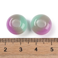 トリプルカラー樹脂ヨーロピアンビーズ  大穴ビーズ  模造キャットアイ  ロンデル  ダークシーグリーン  13.5x7.5mm  穴：5mm&nbsp;RESI-F055-06F