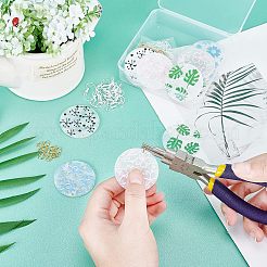 セルロースアセテート（樹脂）を使ったDIYイヤリング作りキット  フラットラウンドペンダントを含む  真鍮のピアスフック  ゴールデン＆シルバー&nbsp;DIY-FH0001-74