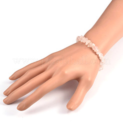 チップス天然ローズクォーツビーズのストレッチブレスレット  1-3/4インチ（4.5cm）&nbsp;X-BJEW-JB01826-02
