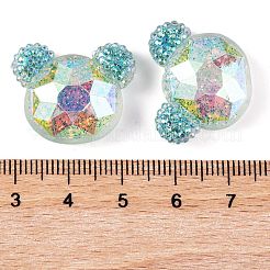 透明エポキシ樹脂クマの頭デコデンカボション  グリッターパウダー付き  ライトブルー  19x23x7mm&nbsp;CRES-M034-03C