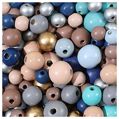 ベーキングペイント、木製ビーズ  ラウンド  ミックスカラー  12~20mm  200個/セット&nbsp;WOOD-SP0001-77A