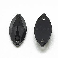 縫い付けラインストーン  k9ガラスラインストーン  二つの穴  衣料品アクセサリー  多面カット  馬の目  ジェット  15x7x4mm  穴：1mm&nbsp;RGLA-T107-7x15-T280