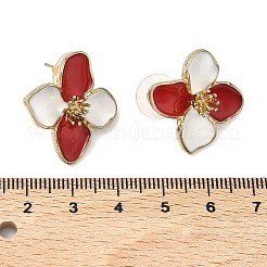 合金エナメルスタンドピアス  花  ゴールドカラー  ファイヤーブリック  25x23mm&nbsp;FS-WG082C3-05