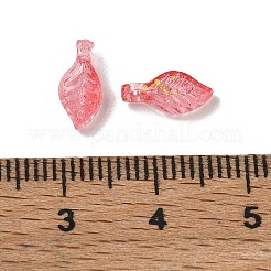 透明アクリルと金箔のペンダント  葉のチャーム  レッド  10x5x3.5mm  穴：1.4mm&nbsp;AC-CBAF9C1-04A-01
