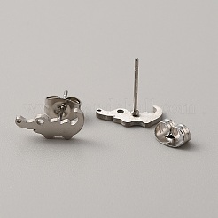 女性用304ステンレススチールスタッドピアス  耳ナッツ  ワニ  ステンレス鋼色  6x12mm  ピン：0.6mm&nbsp;LS-EJEW-TAC0010-012P