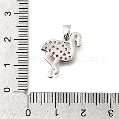 真鍮キュービックジルコニアチャーム  フラミンゴの形のチャーム  長持ちメッキ  プラチナ  20x13x2mm  穴：5x3mm&nbsp;KK-B187-12P