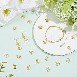 100本合金エナメルチャーム  花  ライトゴールド  ホワイト  14x12x2mm  穴：1.6mm&nbsp;ENAM-BM0001-22