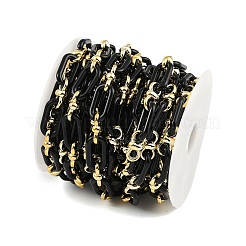 ラックメッキアクリル＆ccbプラスチックチェーン  長持ちメッキ  ブラック  20x10.6x3mm  5 m /ロール&nbsp;CHAC-H001-01G