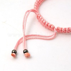ナイロンDIYのブレスレット作り  ヘマタイトビーズと真鍮のリング付き  プラチナ  ピンク  140~145x4~6mm&nbsp;AJEW-C001-1