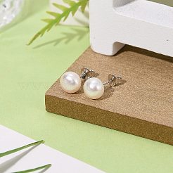 バレンタインは彼女の925つのスターリングシルバーボールスタッドピアスにプレゼント  パールビーズ付き  ホワイト  17x7mm  ピン：0.6mm&nbsp;EJEW-D029-7mm-2