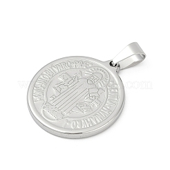 304ステンレスペンダント  聖者ベネディクトメダルのフラットラウンド  ステンレス鋼色  31x28x3mm  穴：8x4.5mm&nbsp;STAS-A053-24C-P