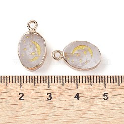 天然石クオーツクリスタルペンダント  金メッキ真鍮ロッククリスタルオーバルチャーム月付き  17.5x10.5x5mm  穴：1.6mm&nbsp;G-C102-08A-G