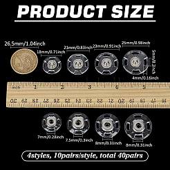 4スタイルのアクリルとステンレススチールのスナップボタン40個。  衣服のボタン  フラットラウンド  透明  18~25x7~8mm  穴：4x5mm  10個/スタイル&nbsp;BUTT-FG0001-48