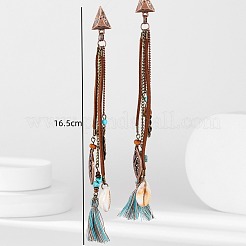 合金、合成ターコイズ、天然シェルのタッセルダングルスタッドピアス  葉っぱ付き三角形  赤銅鉱  165mm&nbsp;FS-WGE89CC-01