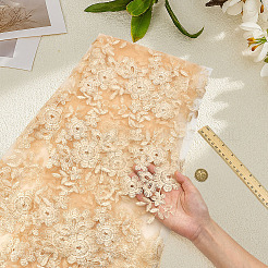 ポリエステル刺繍生地  衣料品用  花柄  小麦  1300x0.5mm  約 1 ヤード/pc&nbsp;DIY-WH0740-46B
