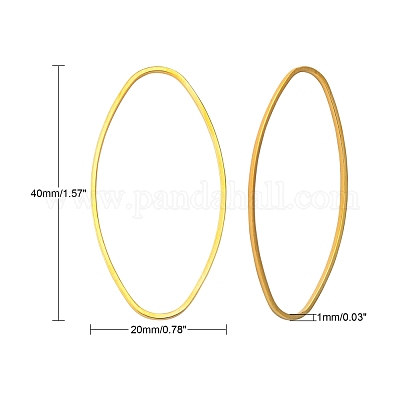 アクセサリーのリンクリング  真鍮  楕円  黄金色にプレーティング  約20 mm幅  長さ40mm  厚さ1mm&nbsp;EC021-G-1