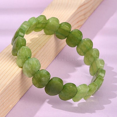 楕円形の天然マレーシアジェイドビーズストレッチブレスレット 黄緑