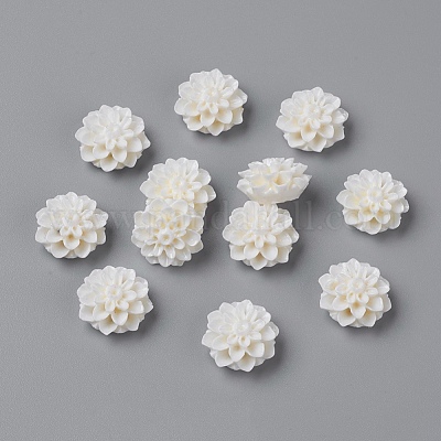 樹脂カボション  花  ホワイト  直径15mm  厚さ8mm&nbsp;RB772Y-5-1