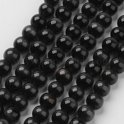 キャッツアイビーズ  ラウンド  ブラック  8mm  穴：1mm  約14~14.5インチ/連  約48~50個/連&nbsp;CER8mm33-1