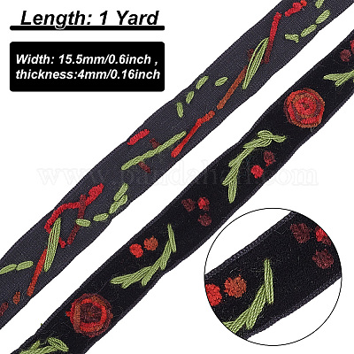 チロリアンテープ  花  ブラック  5/8インチ（15.5mm）&nbsp;SRIB-WH0011-078B-1