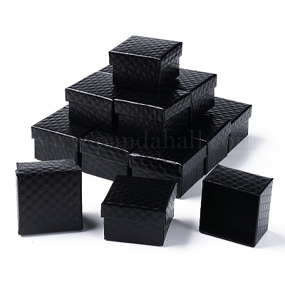 正方形の厚紙リングボックス  内部のスポンジ  ブラック  2x2x1-3/8インチ（5x5x3.5cm）&nbsp;CBOX-S020-03-1