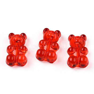 透明なアクリルビーズ  クマ  レッド  18.5x12x7.6mm  穴：1.6mm&nbsp;FIND-CJC0006-01A-1