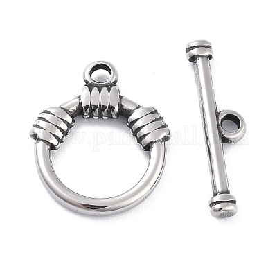 304ステンレススチールトグル留め具  リング  アンティークシルバー  20.5x17x3mm  穴：2.5mm&nbsp;STAS-I190-04AS-1