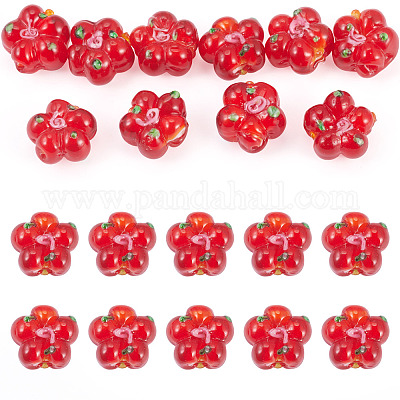10個の手作りランプワークビーズ  バンピー  花  レッド  13.5~14x14.5~15x7~8mm  穴：1.4mm&nbsp;LAMP-TADJ0001-01E-1