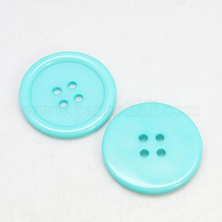 樹脂ボタン  染め  フラットラウンド  シアン  15x2.5mm  穴：2mm  395個/袋&nbsp;RESI-D030-15mm-11-1
