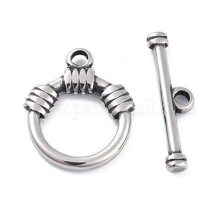 304ステンレススチールトグル留め具  リング  アンティークシルバー  20.5x17x3mm  穴：2.5mm&nbsp;STAS-I190-04AS-1