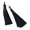 Polyester Tassel Big Pendants Decoration, Black, 80~90x8.5~9mm, Hole: 4x6mm