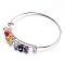 Brass Charm Bangles, Chakra Bangles, Adjustable, Silver Color Plated, with Mixed Gemstone Beads, Mixed Color, 2-1/2 inch(61mm)