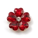 合金カボション  ガラスラインストーン付き  淡い金色  花  レッド  19x19x5.5mm&nbsp;GLAA-B010-03KCG-07-1