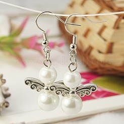 Trendy Glass Pearl Fairy Wing Dangle Earrings&nbsp;EJEW-JE00290