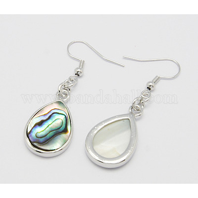 Stylish Alloy Abalone Shell/Paua ShellTeardrop Dangle Earrings&nbsp;EJEW-H139-1-1