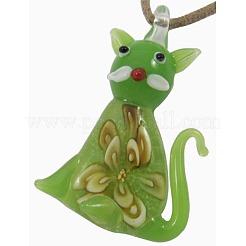 Handmade Luminous Lampwork Kitten Pendants&nbsp;LAMP-Y060-M