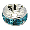 Brass Rhinestone Spacer Beads, Grade A, Straight Flange, Silver Metal Color, Rondelle, Aquamarine, 10x4mm, Hole: 2mm