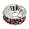 Brass Rhinestone Spacer Beads, Grade A, Straight Flange, Silver Metal Color, Rondelle, Light Amethyst, 10x4mm, Hole: 2mm