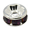 Brass Rhinestone Spacer Beads, Grade A, Straight Flange, Silver Color Plated, Rondelle, Amethyst, 10x4mm, Hole: 2mm
