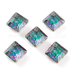 Embossed Glass Rhinestone Pendants, Abnormity Embossed Style, Rhombus, Faceted, Volcano, Diagonal Length: 13mm, Side Length: 10mm, 13x13x5mm, Hole: 1.2mm