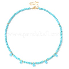 Adjustable 4MM Round and Teeardrop Synthetic Turquoise Beaded Necklace for Women Elegant Casual Jewelry Gift, Golden, 15.75 inch(40cm)