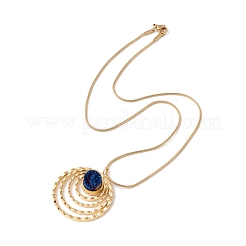 Natural Quartz Flat Round Pendant Necklace with 304 Stainless Steel Snake Chain&nbsp;NJEW-K244-06G