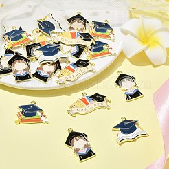 20Pcs 5 Styles Graduation Season Golden Plated Alloy Enamel Pendants&nbsp;ENAM-CJ0006-14