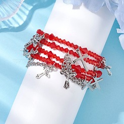 Red Glass Multi-Strand Beaded Bracelets&nbsp;BJEW-JB10709