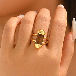 Brass with Natural Agate Cuff Open Rings for Women&nbsp;XT6545