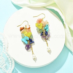 Natural & Synthetic Mixed Gemstone Chips & Shell Pearl Dangle Earrings&nbsp;EJEW-TA00274