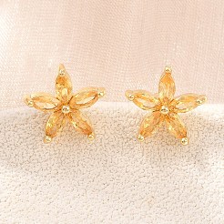 Brass Micro Pave Cubic Zirconia Stud Earrings for Women&nbsp;KK-A305-05G-04