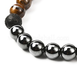 Natural Tiger Eye & Lava Rock & Synthetic Hematitie Beads Stretch Bracelet Set&nbsp;BJEW-JB07030