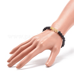 Gemstone & Natural Lava Rock Round Beaded Stretch Bracelet&nbsp;BJEW-JB08468