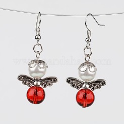 Angel Transparent Glass Beaded and Glass Pearl Beaded Dangle Earrings&nbsp;EJEW-JE02036